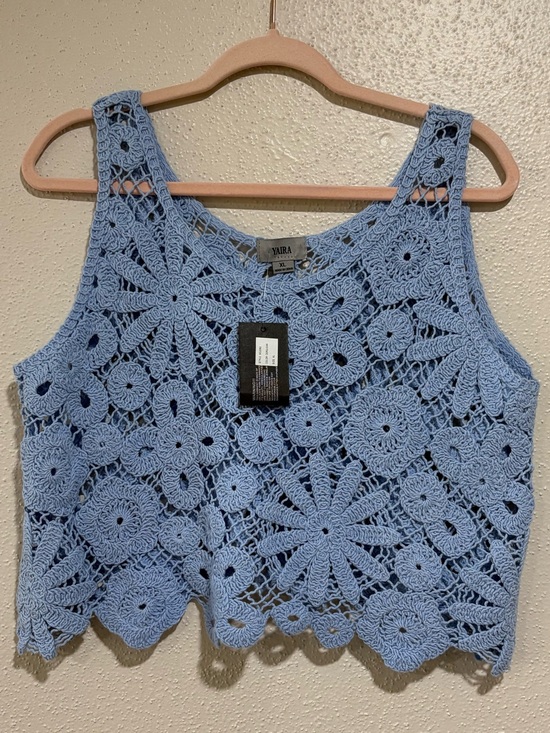 Yaira Tops - Yaira Blue Crochet Floral Tank Top XL Boho Beach Festival Sleeveless